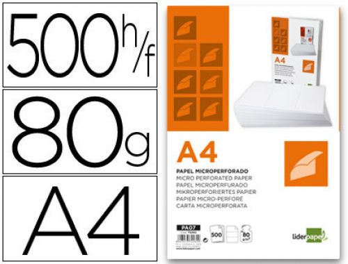 Papel liderpapel din a4 80 gr branco microperfurado em tres partes iguais embalagem de 500 folhas , Liderpapel , 72262 , 8423473722620